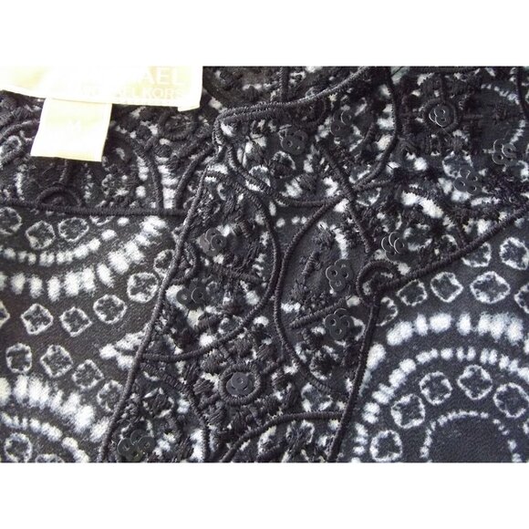 Michael Kors Tunic Blouse Womens Size Medium blue sequin geometric print v-neck - Picture 4 of 11